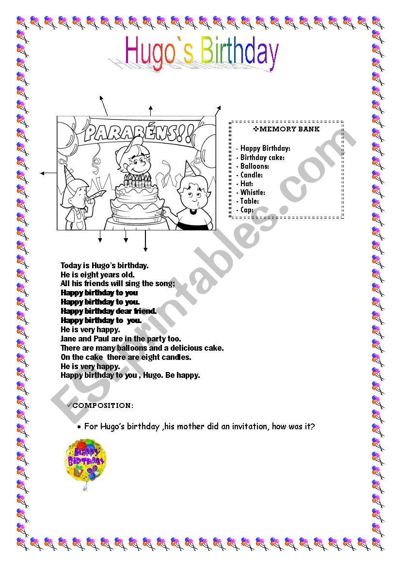 Hugo`s Birthday worksheet